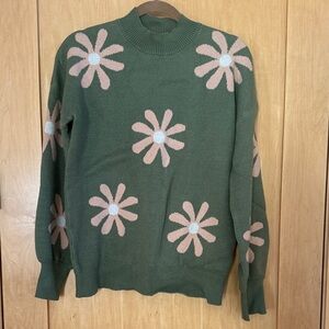 Zeagoo Green Sweater with Pink Floral Design
